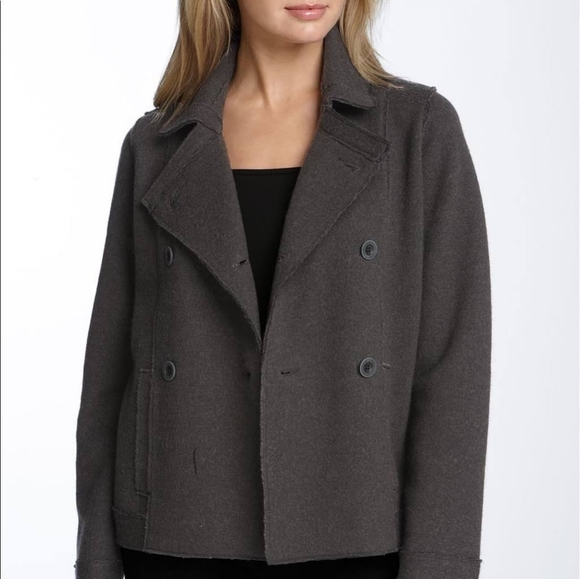 Eileen Fisher Felted 96% Merino Wool Pea Coat Sweater M Medium Charcoal Pockets - Picture 10 of 10
